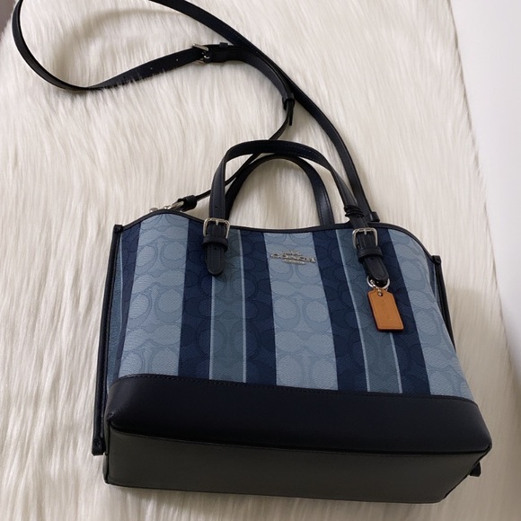 New💃Coach Mollie Tote 25 In Signature Jacquard With Stripes - Picture 9 of 12